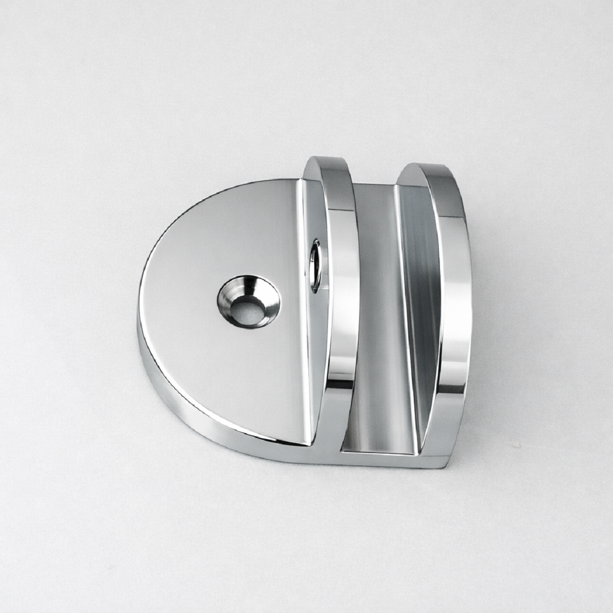 Glass Shelf Bracket - Round 50mm x 43mm x 24mm with Horizontal Leg - Polished Chrome